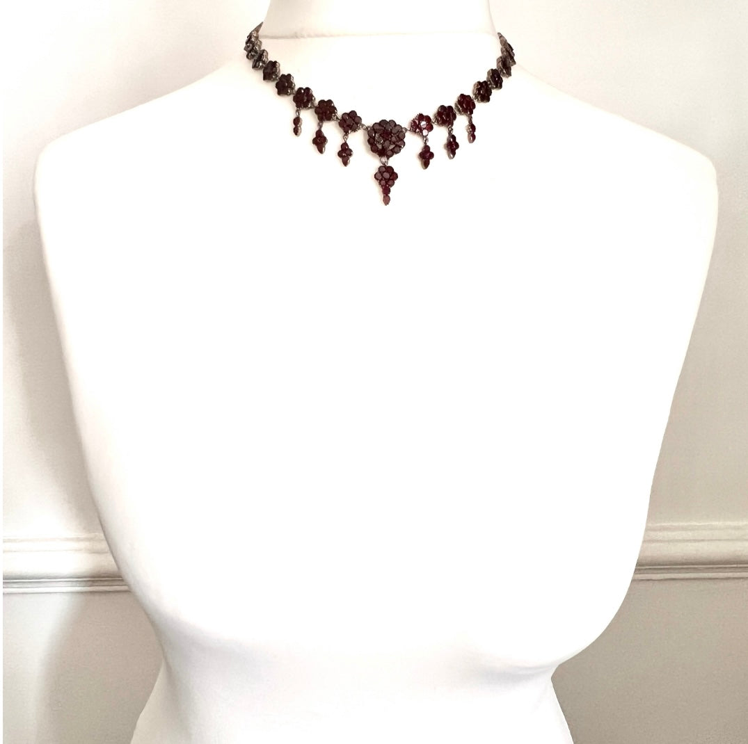 19th Century French Garnet Cluster Chandelier Necklace