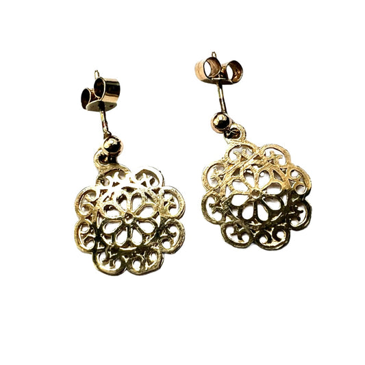 Vintage 9CT Gold Flower Mandala Earrings