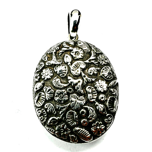 Large Victorian Silver Nature Locket Pendant
