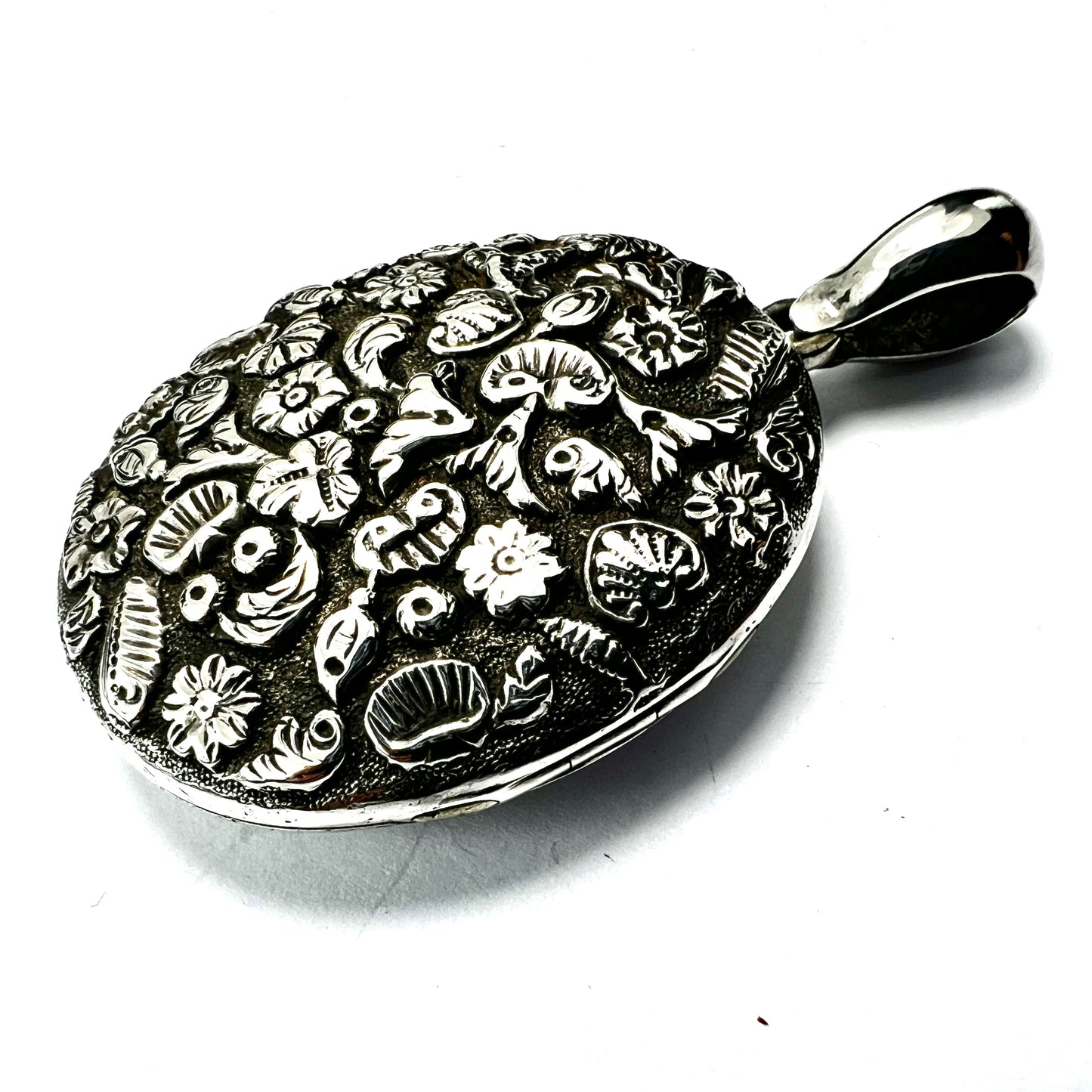 Large Victorian Silver Nature Locket Pendant