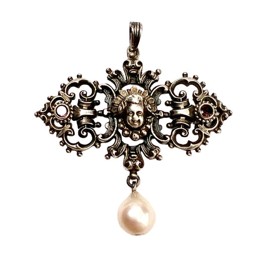 19th Century Silver Baroque Pearl Pendant