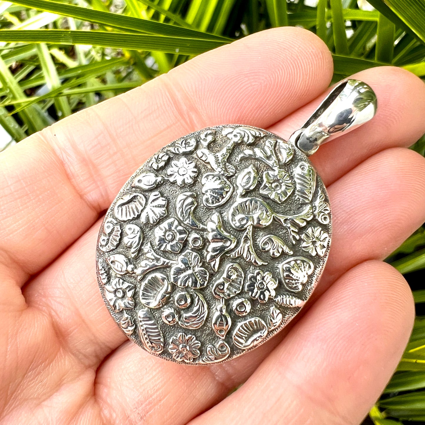 Large Victorian Silver Nature Locket Pendant