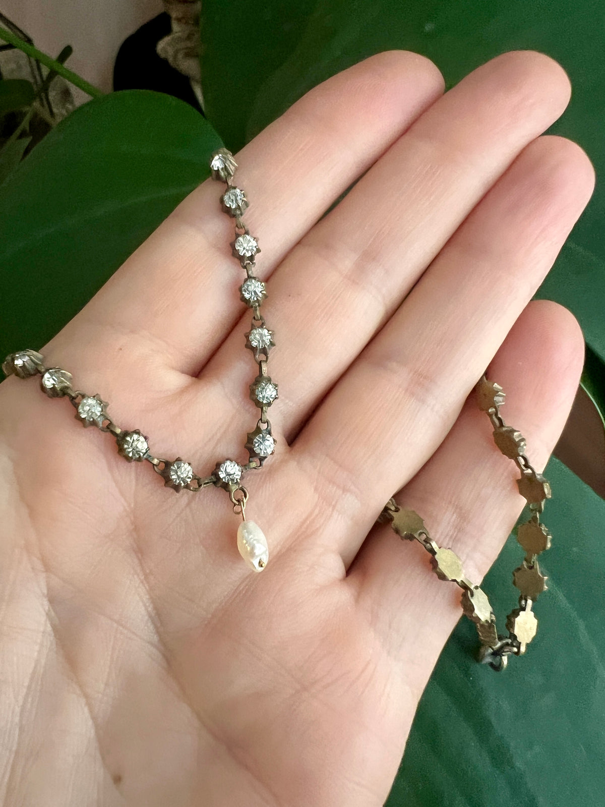 Victorian Paste and Pearl Drop Chain Necklace