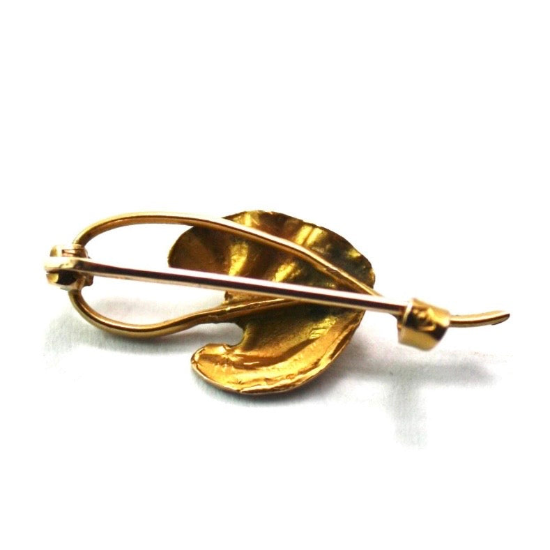 Tiny Art Nouveau Gold Leaf Pearl Brooch