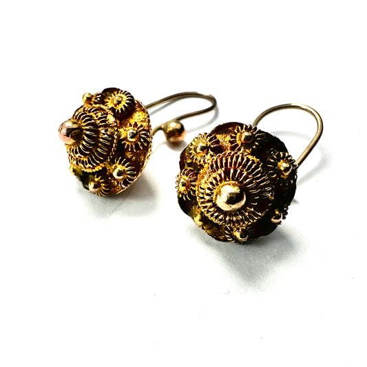 Victorian Gold Cannetille Drop Earrings