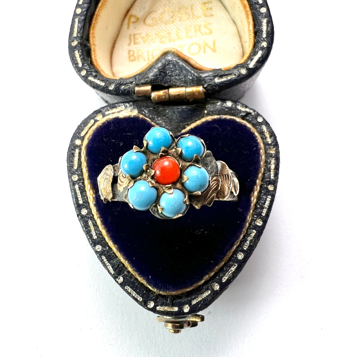 Georgian Turquoise Coral Glass Ring