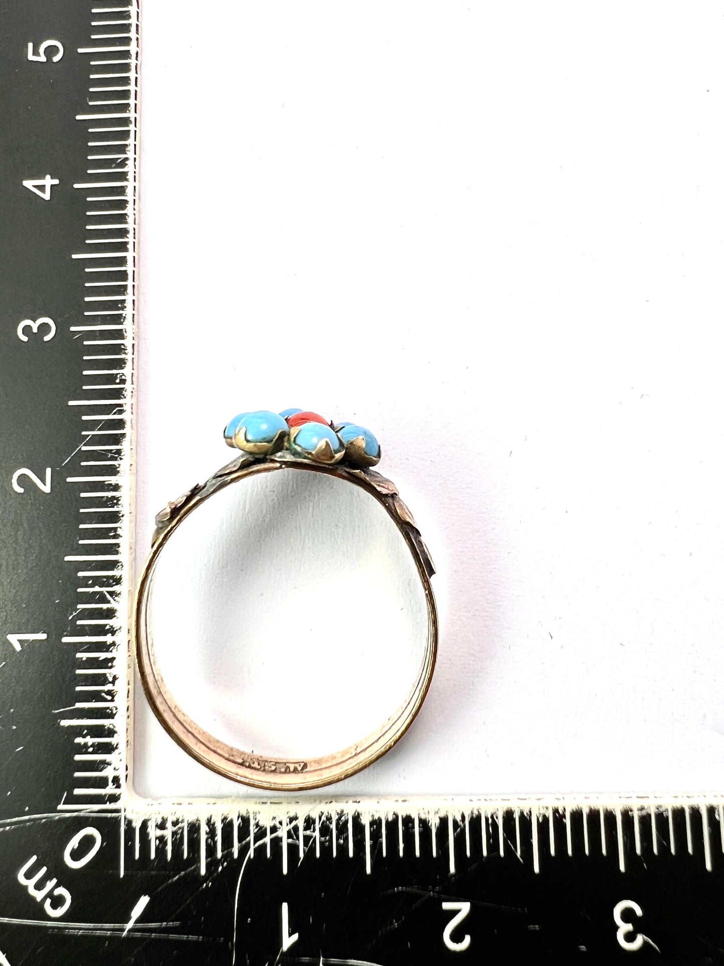 Georgian Turquoise Coral Glass Ring