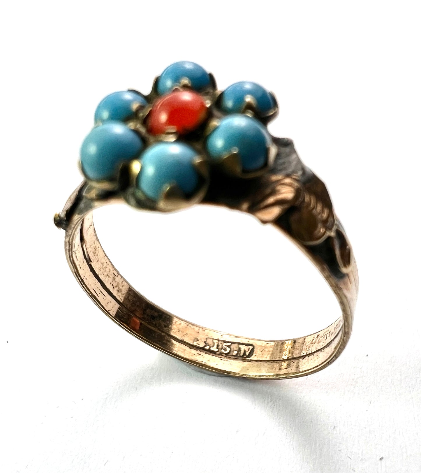Georgian Turquoise Coral Glass Ring