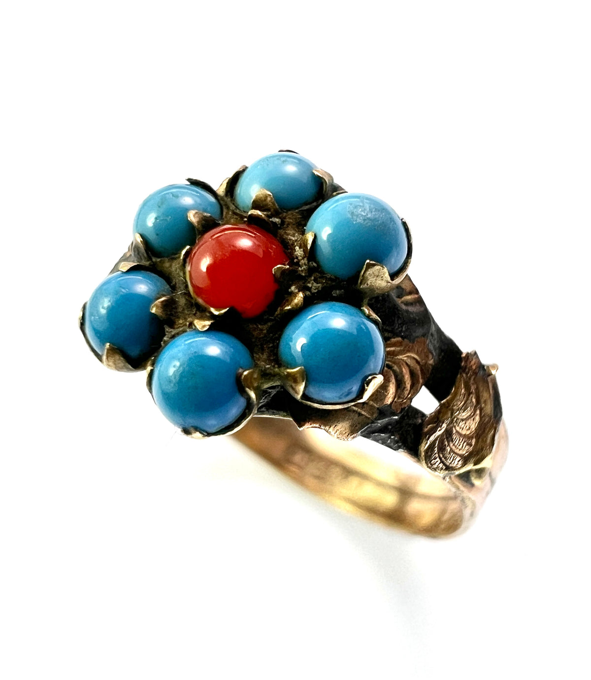Georgian Turquoise Coral Glass Ring
