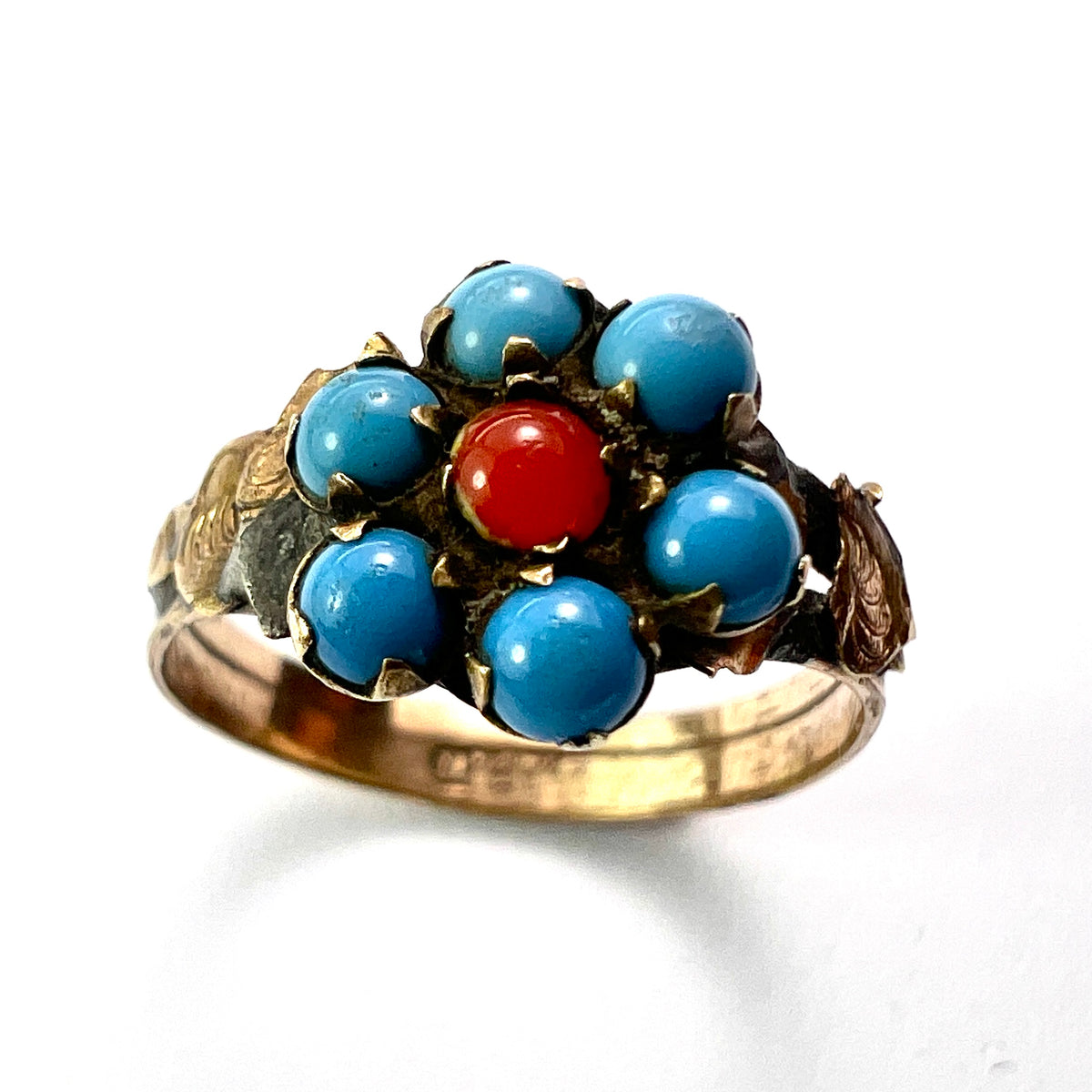 Georgian Turquoise Coral Glass Ring