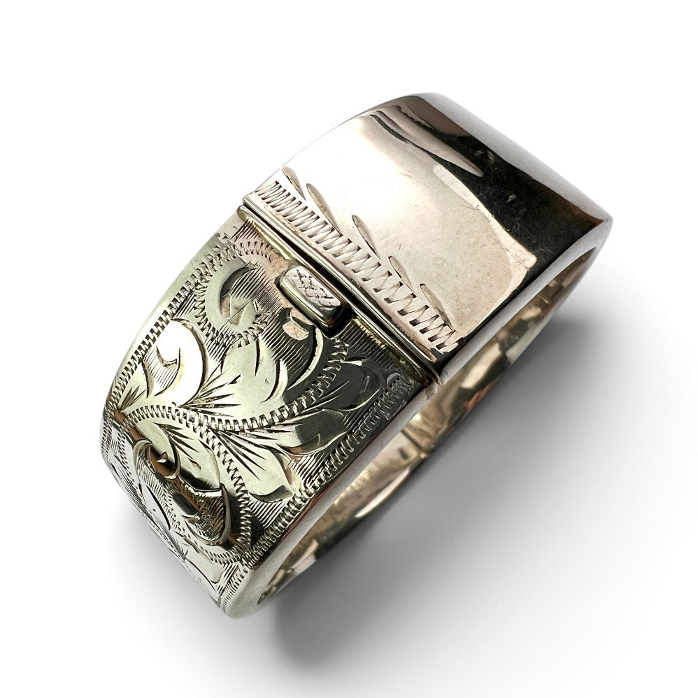 1964 Vintage Sterling Silver Engraved Hinged Bangle