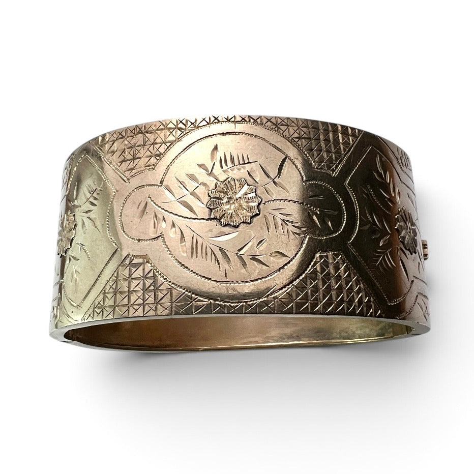 Wide Victorian Sterling Silver Hinged Cuff Bangle