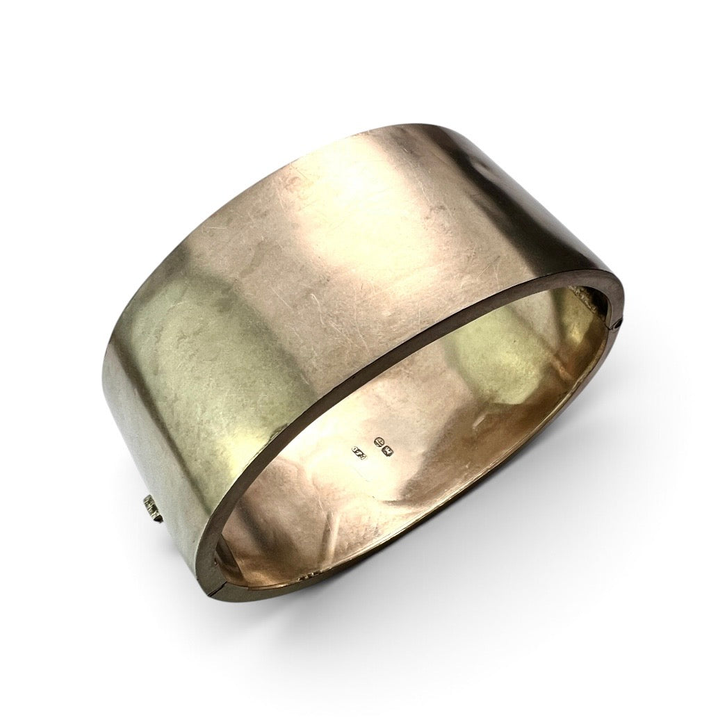 Wide Victorian Sterling Silver Hinged Cuff Bangle