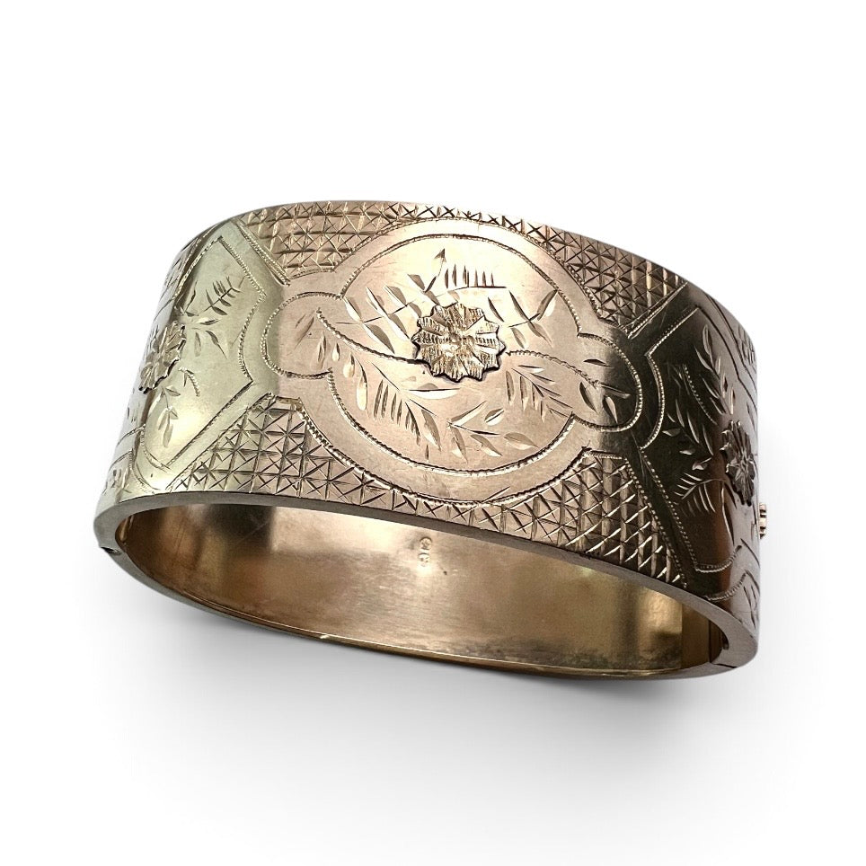 Wide Victorian Sterling Silver Hinged Cuff Bangle