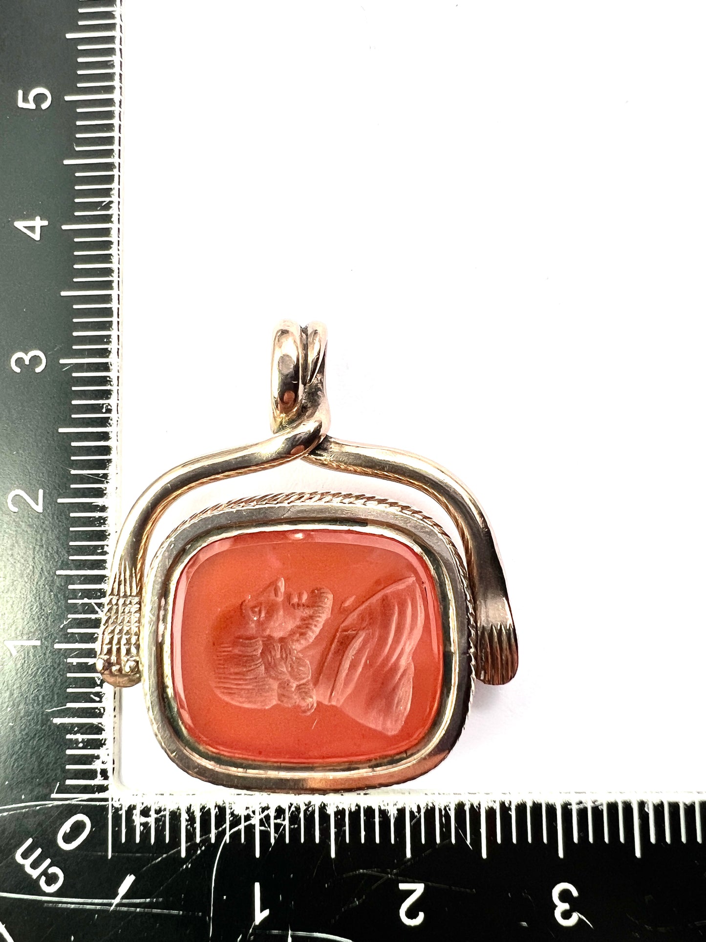 RESERVED for E • Antique Snake and Hand Gold Intaglio Carnelian Spinner Pendant Fob