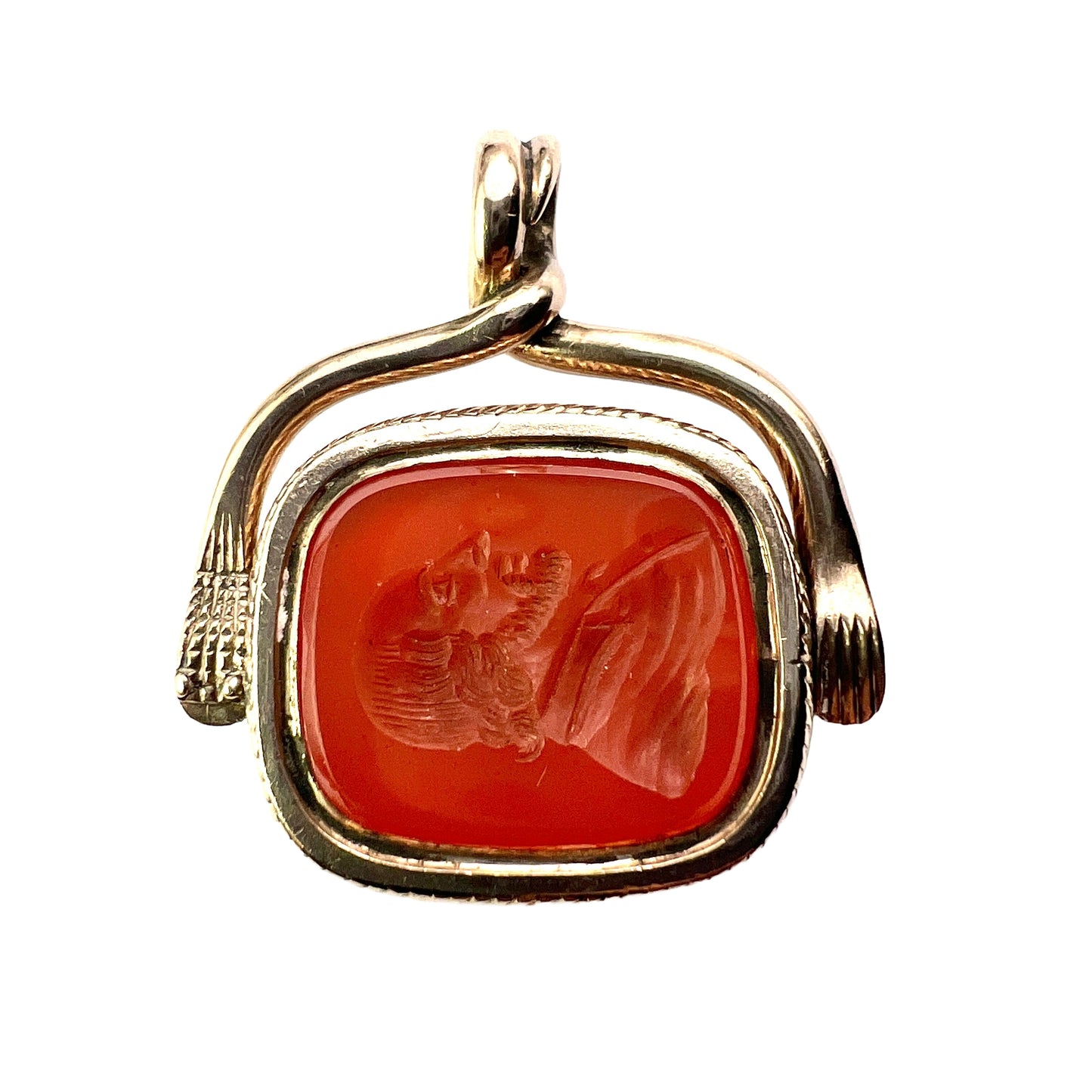 RESERVED for E • Antique Snake and Hand Gold Intaglio Carnelian Spinner Pendant Fob