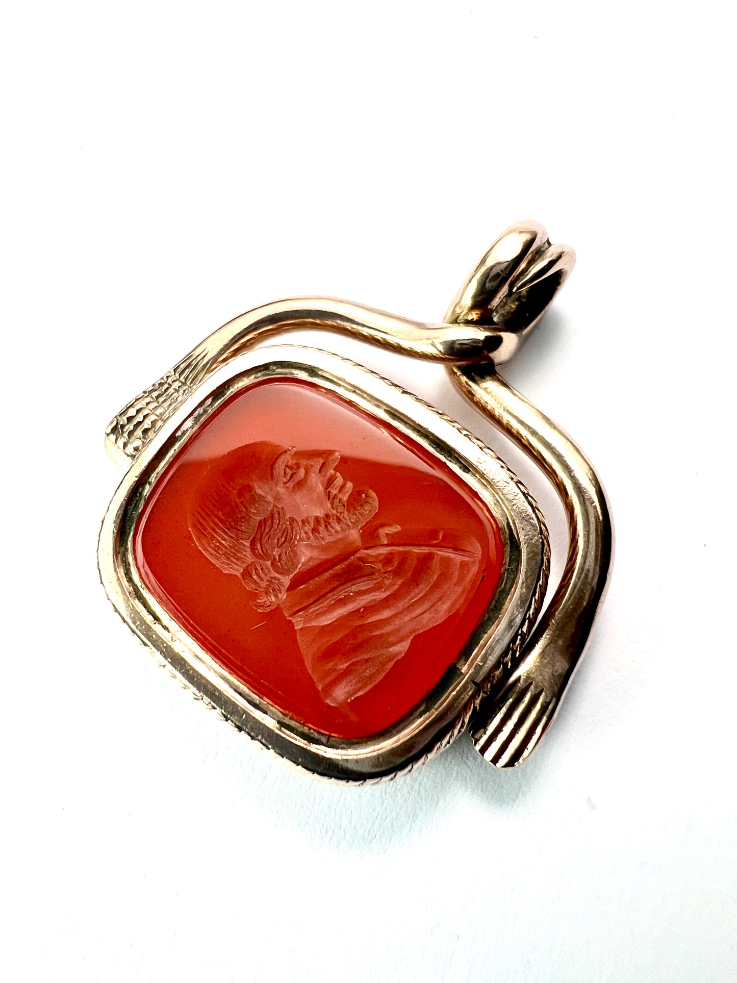 RESERVED for E • Antique Snake and Hand Gold Intaglio Carnelian Spinner Pendant Fob