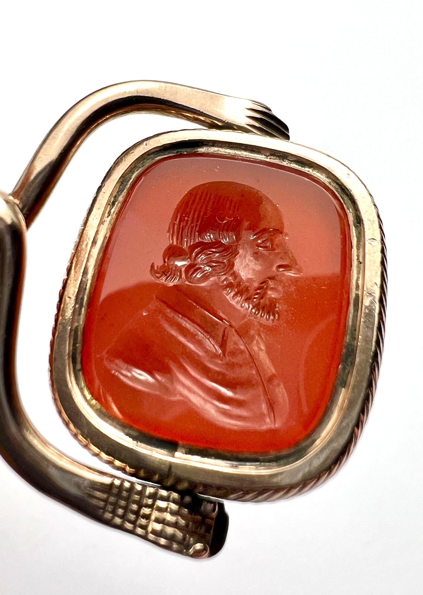 RESERVED for E • Antique Snake and Hand Gold Intaglio Carnelian Spinner Pendant Fob