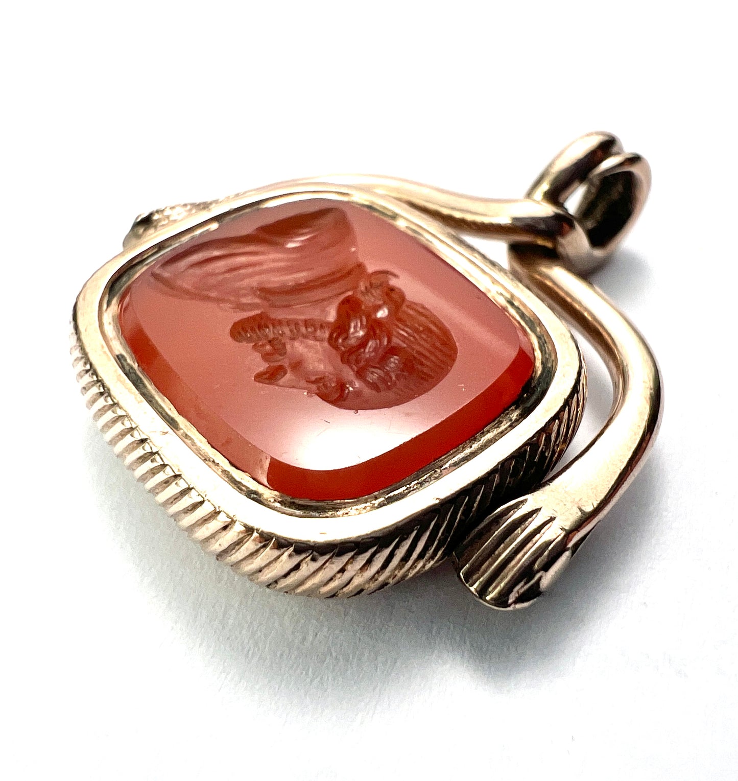 RESERVED for E • Antique Snake and Hand Gold Intaglio Carnelian Spinner Pendant Fob