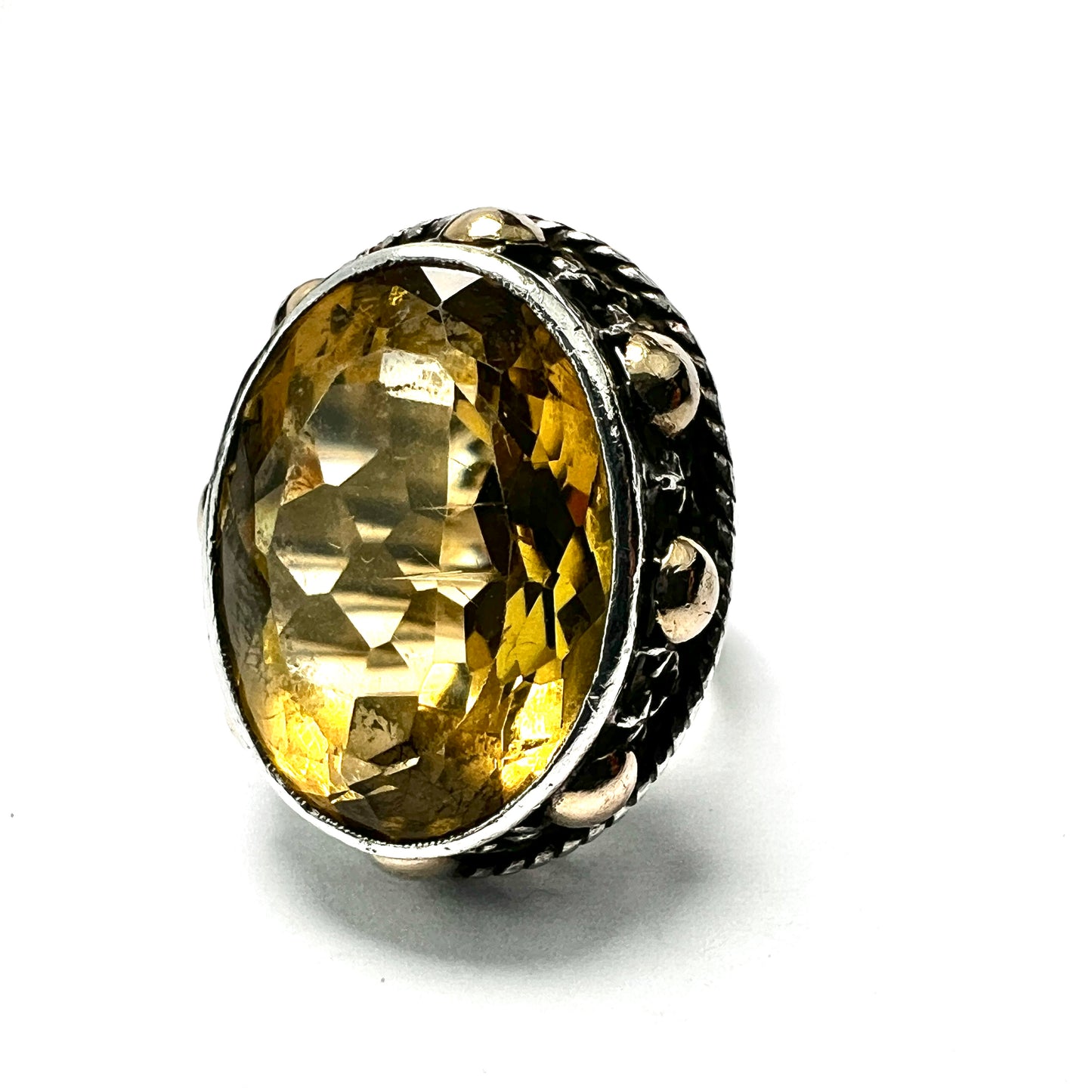Vintage Arts and Crafts Style Gold and Silver Citrine Cocktail Ring
