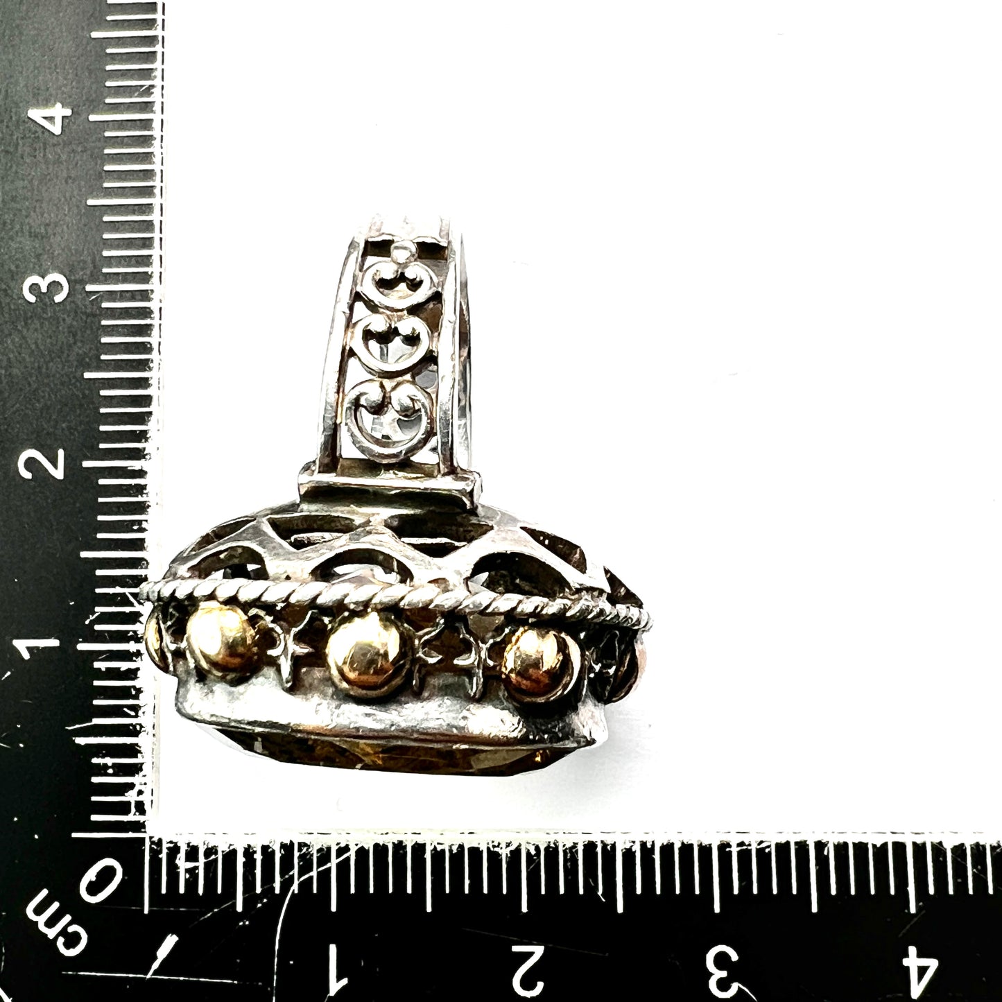 Vintage Arts and Crafts Style Gold and Silver Citrine Cocktail Ring