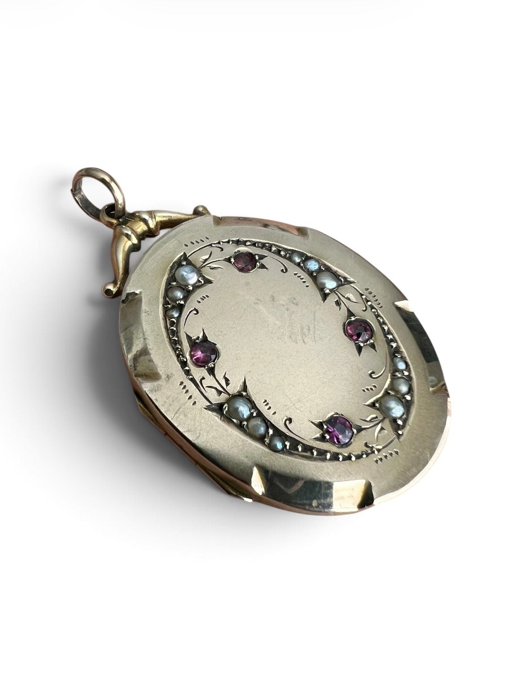 Victorian 9CT Gold Ruby and Pearl Locket