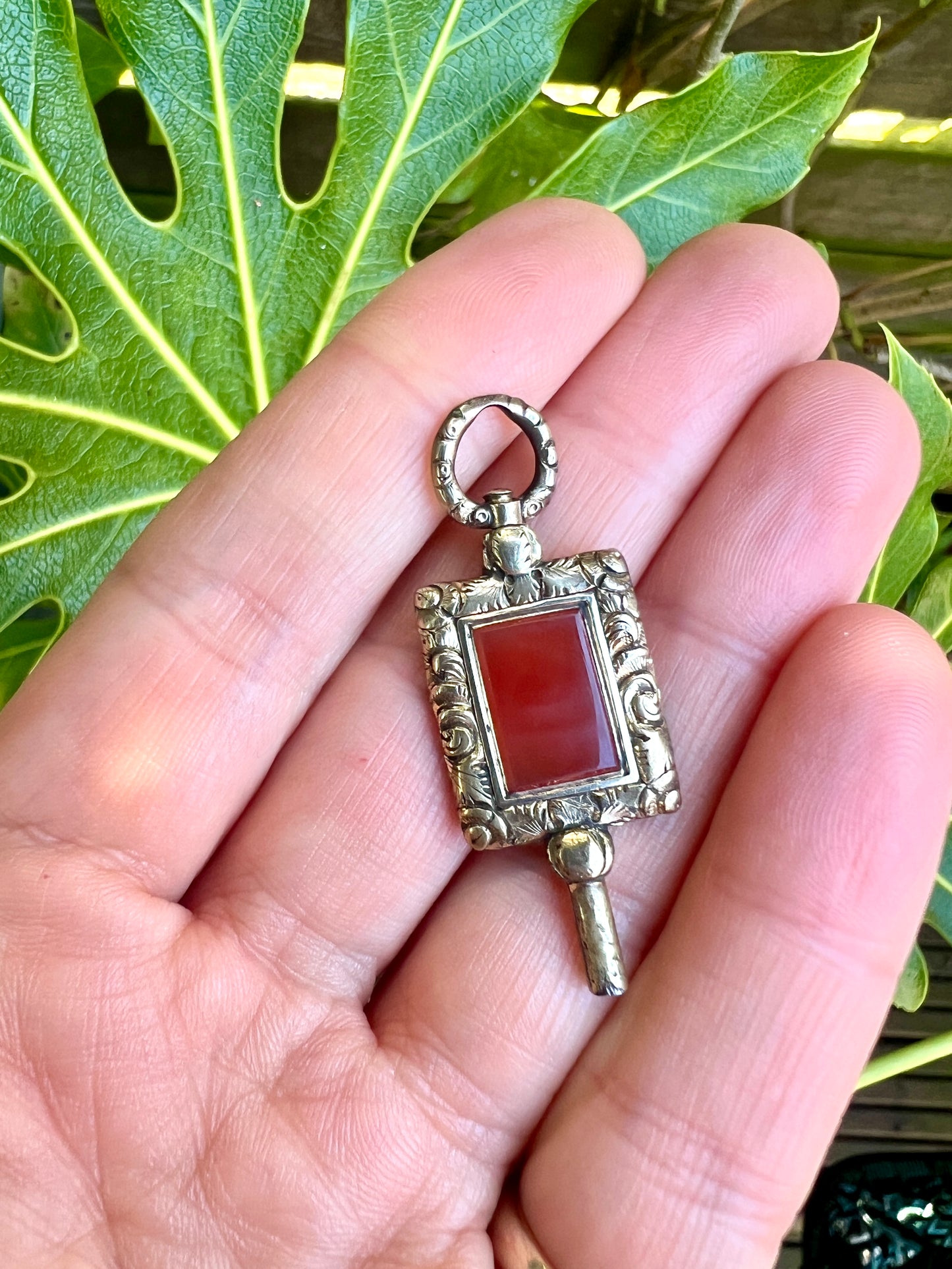Antique Gilt Carnelian Watch Key Pendant Fob