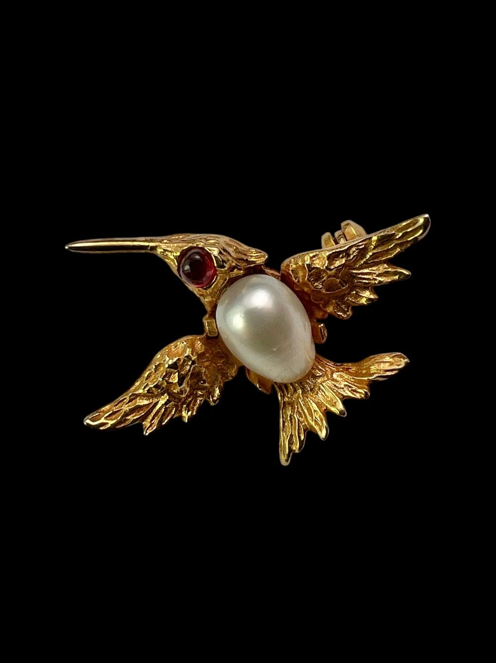 Vintage Ruby and Pearl 9CT Gold Hummingbird Brooch