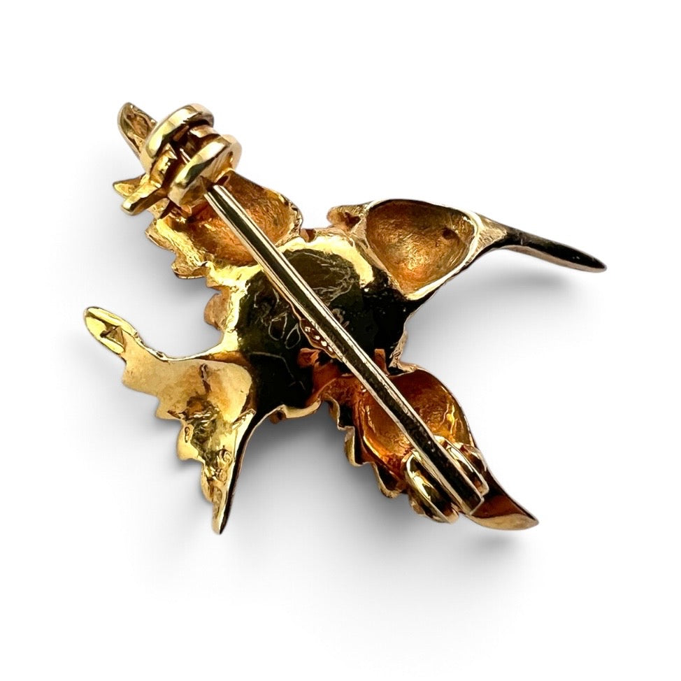 Vintage Ruby and Pearl 9CT Gold Hummingbird Brooch