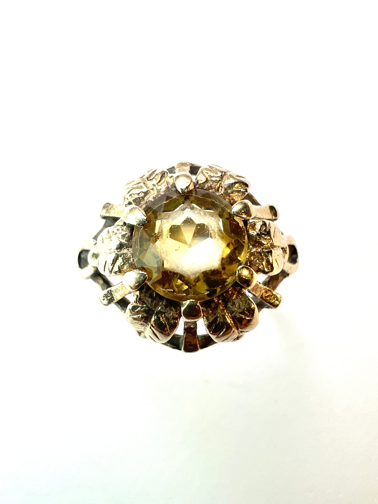 Vintage 9CT Gold Citrine Sunflower Ring
