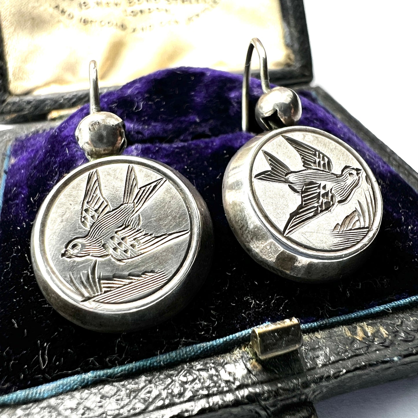 Victorian Silver Swallow Aesthetic Era Earrings