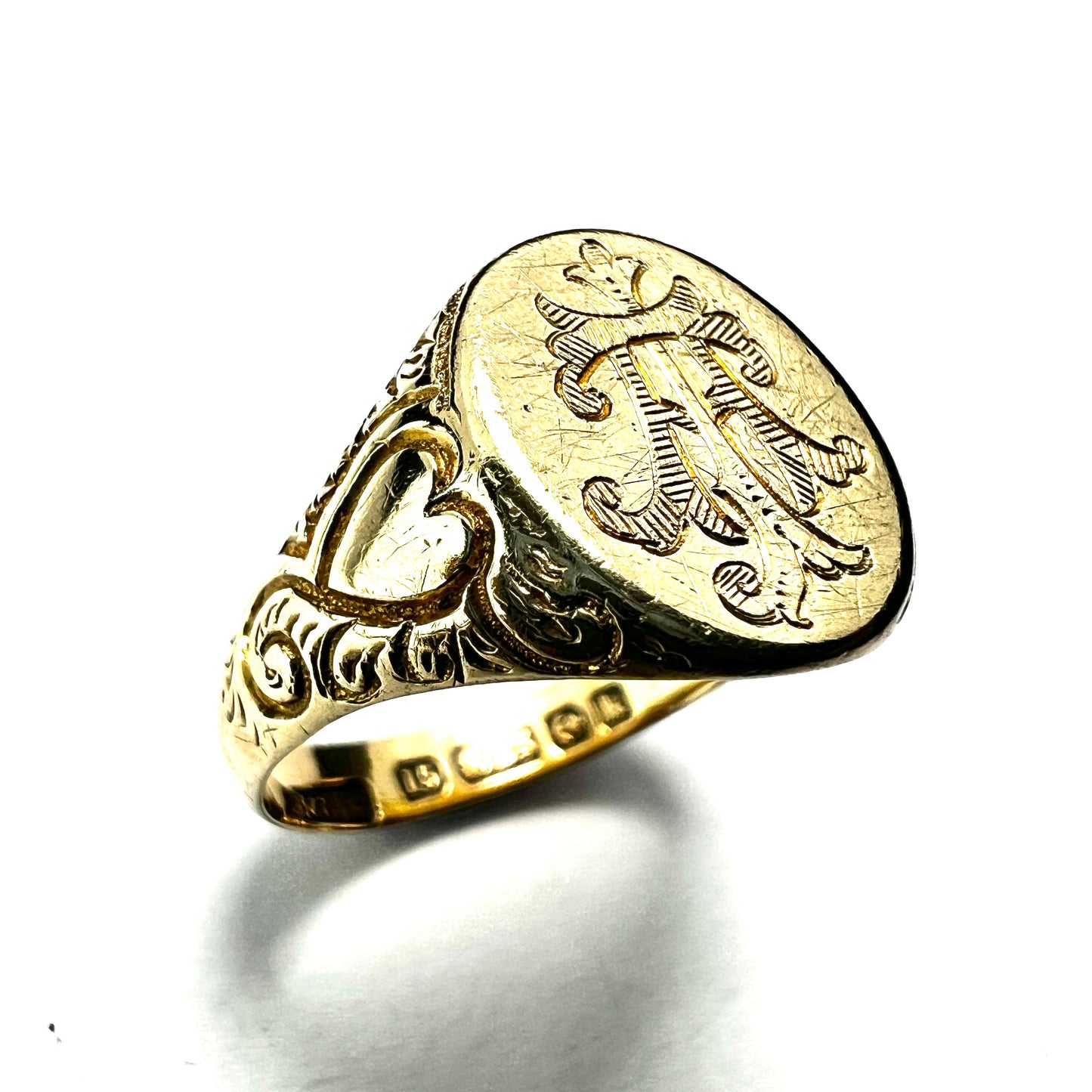 1909 Edwardian 15CT Gold Heart and Monogram Signet Ring