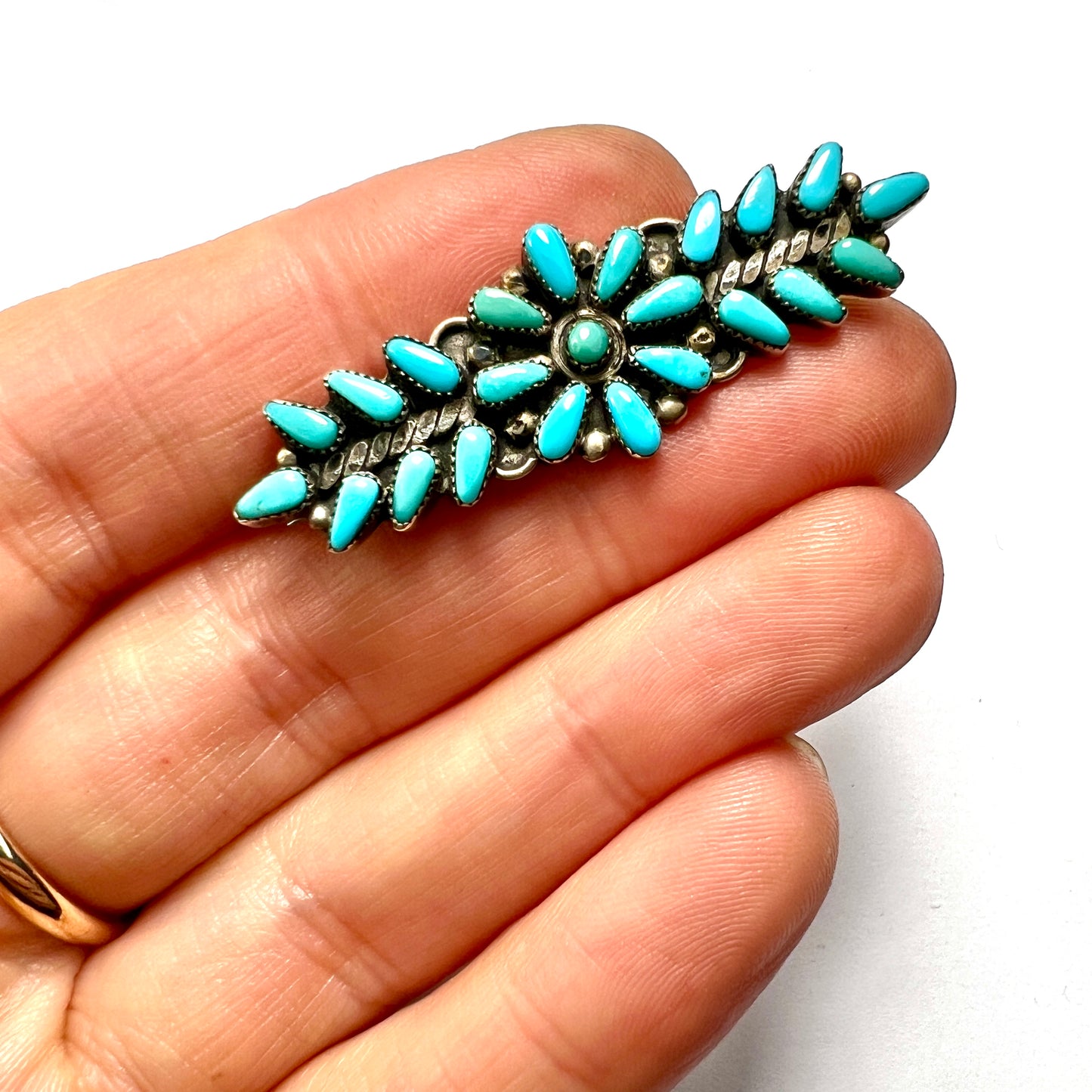 Vintage Zuni Turquoise Flower Brooch by RAE