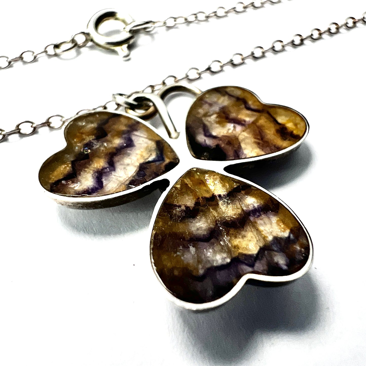 Rare Antique Silver Blue John Lucky Clover Necklace