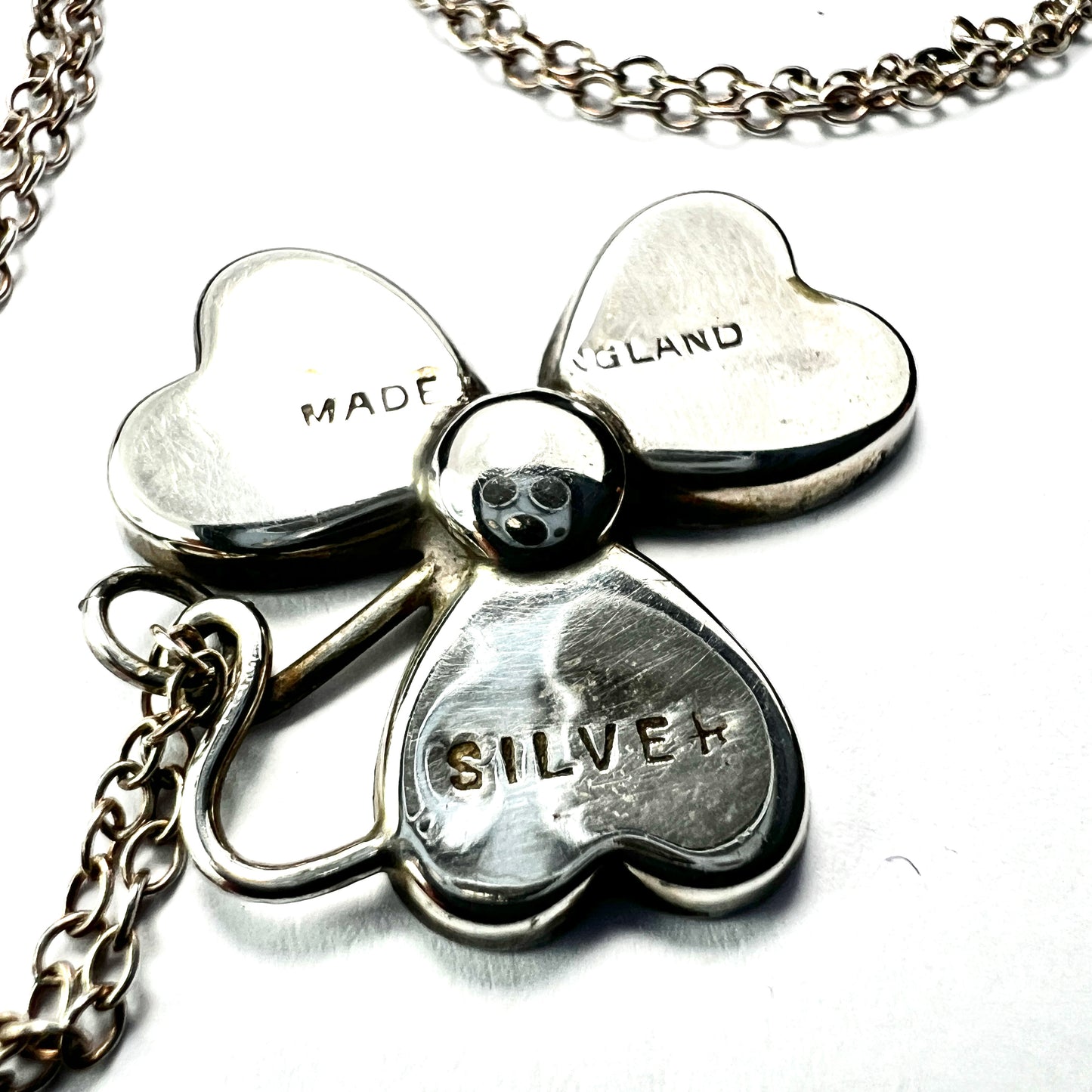 Rare Antique Silver Blue John Lucky Clover Necklace