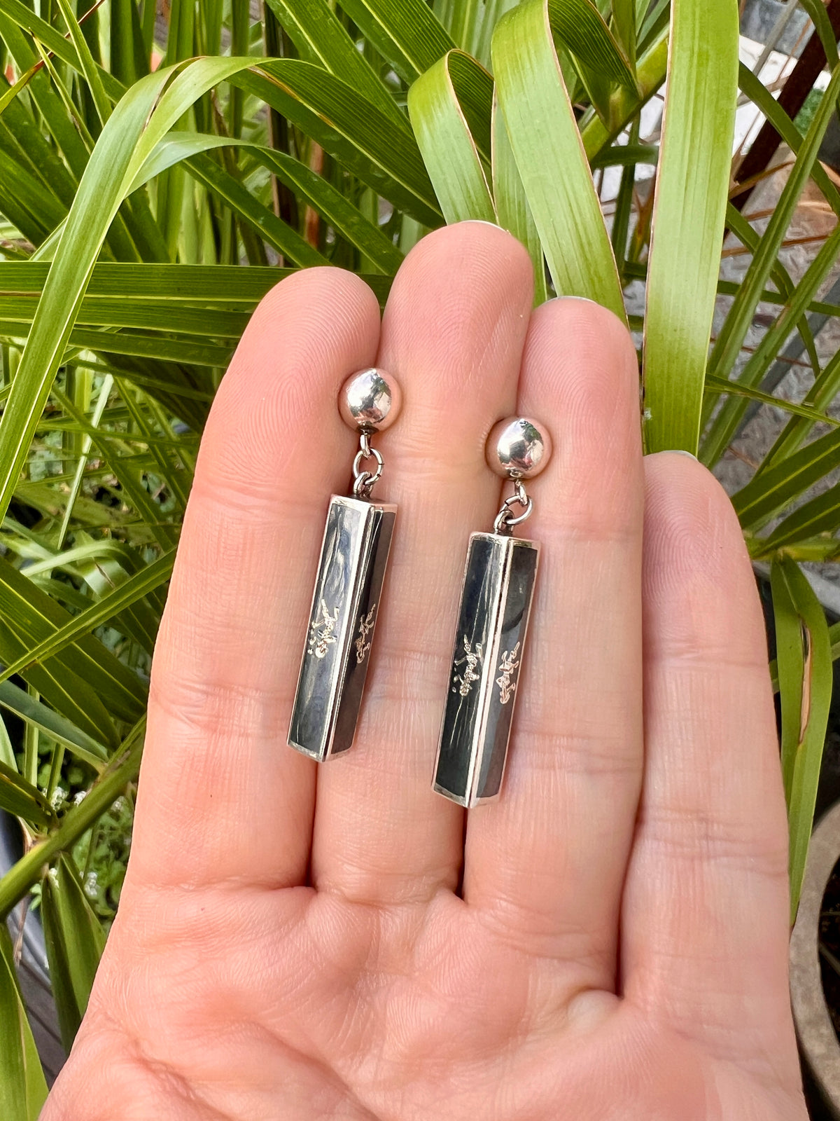 Vintage Silver Siam Thai Niello Earrings
