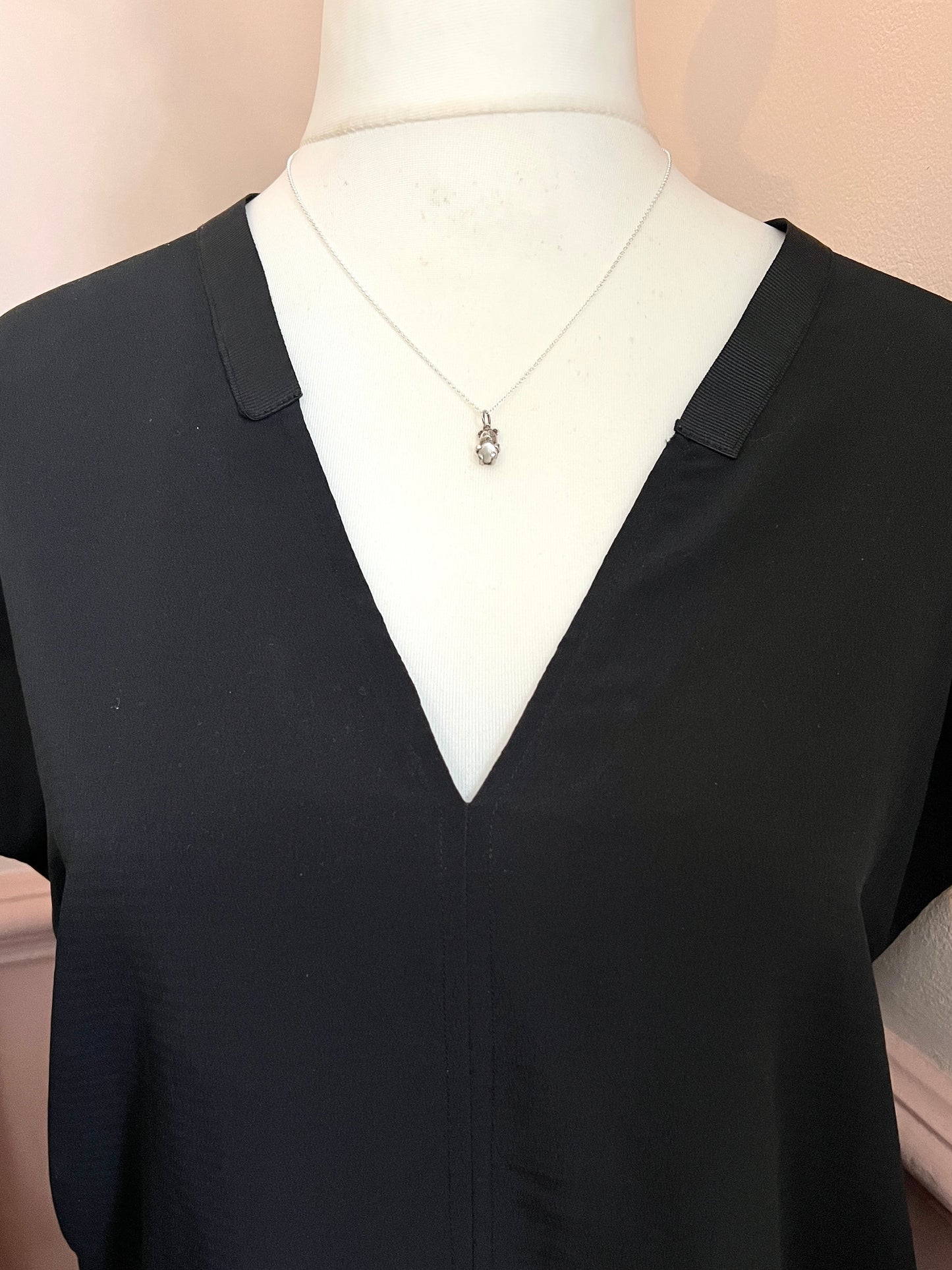 Teeny Tiny Vintage Moonstone Silver Bear Charm Necklace