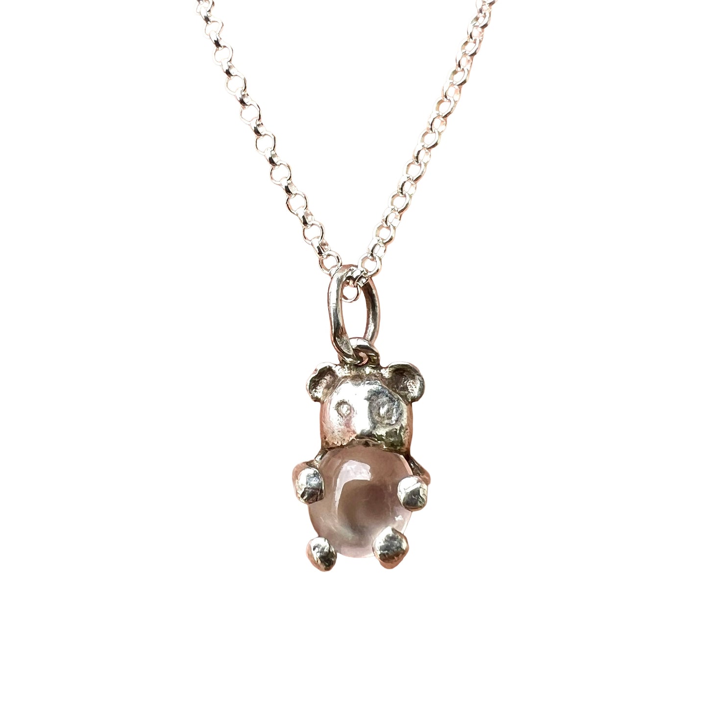 Teeny Tiny Vintage Moonstone Silver Bear Charm Necklace