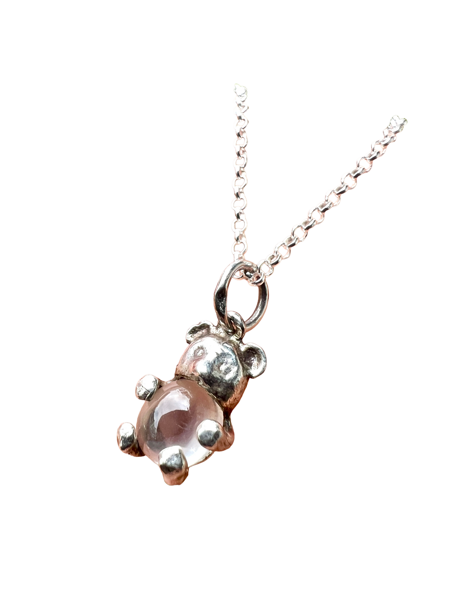 Teeny Tiny Vintage Moonstone Silver Bear Charm Necklace