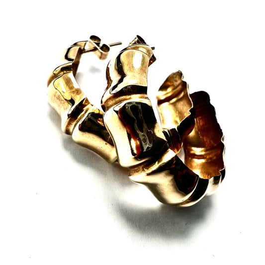Vintage 9CT Gold Bamboo Hoop Earrings