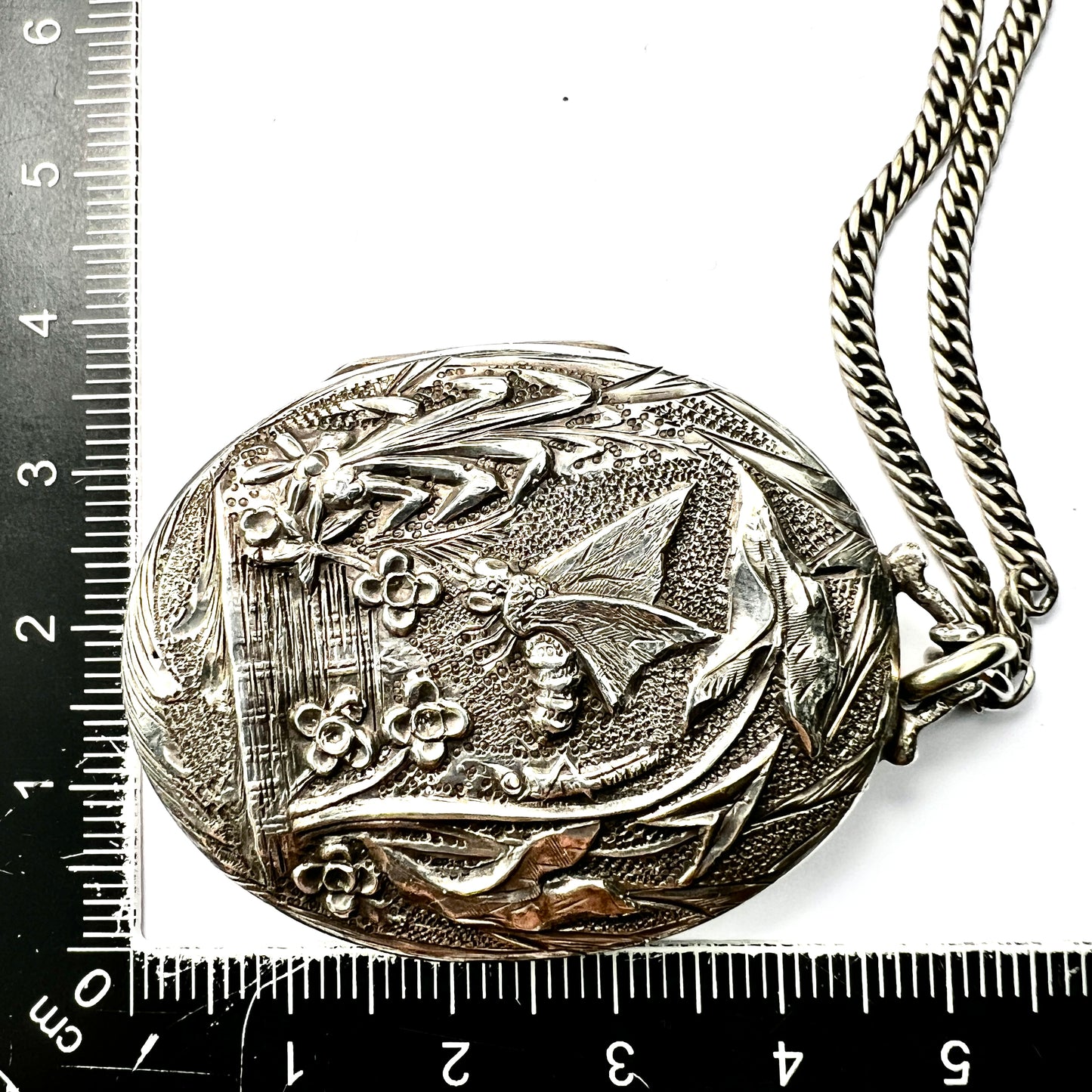 Victorian Silver Dragonfly Locket Necklace