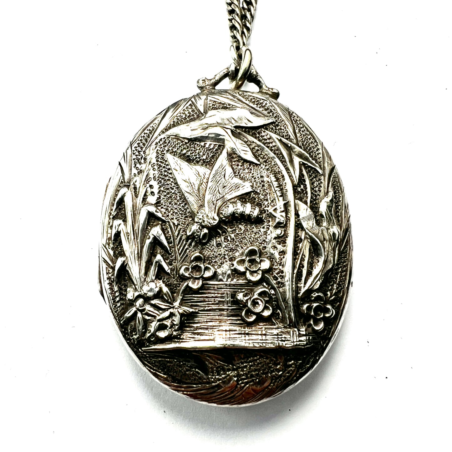 Victorian Silver Dragonfly Locket Necklace