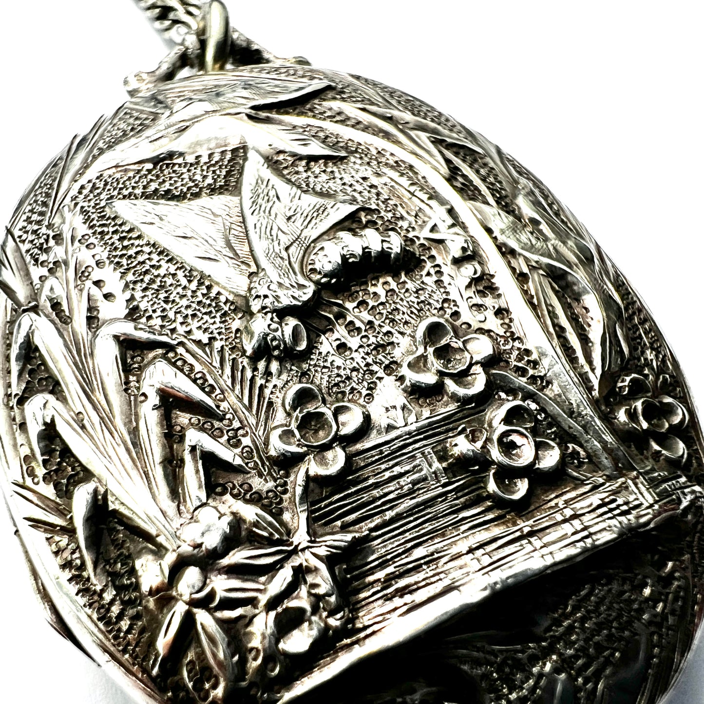 Victorian Silver Dragonfly Locket Necklace