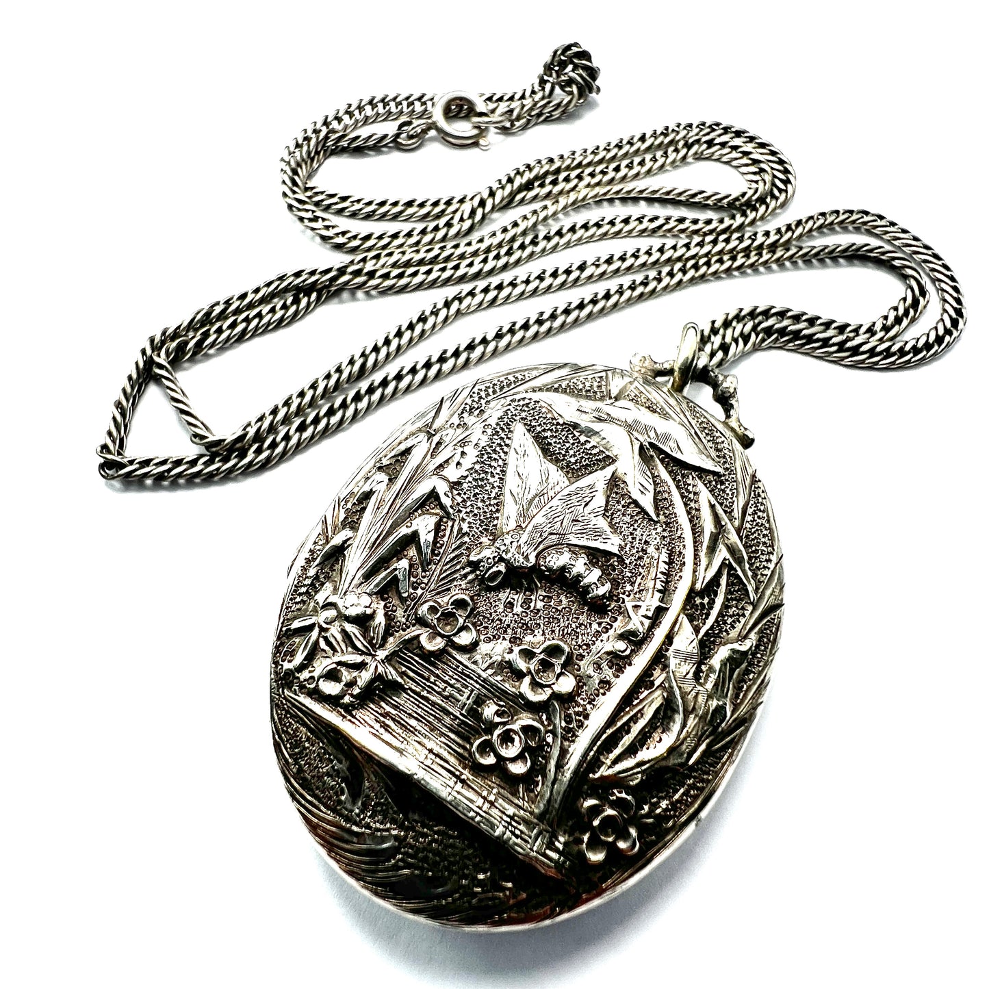 Victorian Silver Dragonfly Locket Necklace