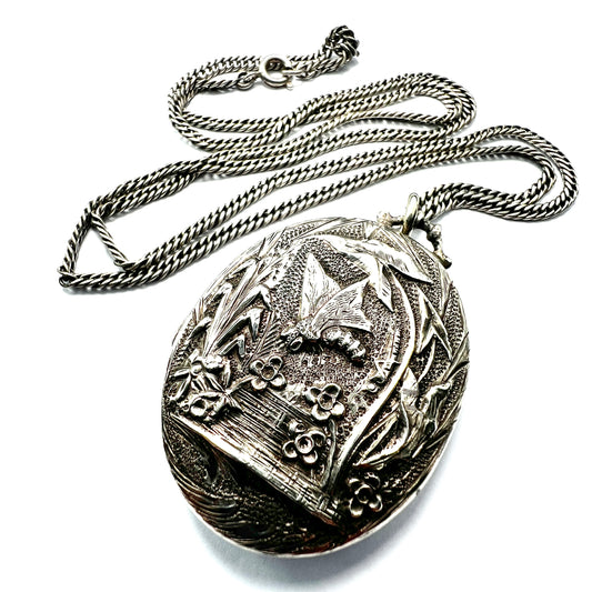 Victorian Silver Dragonfly Locket Necklace