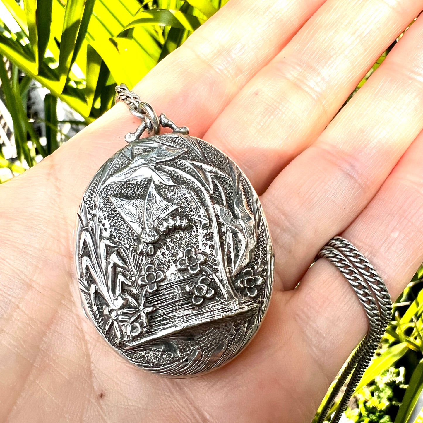 Victorian Silver Dragonfly Locket Necklace