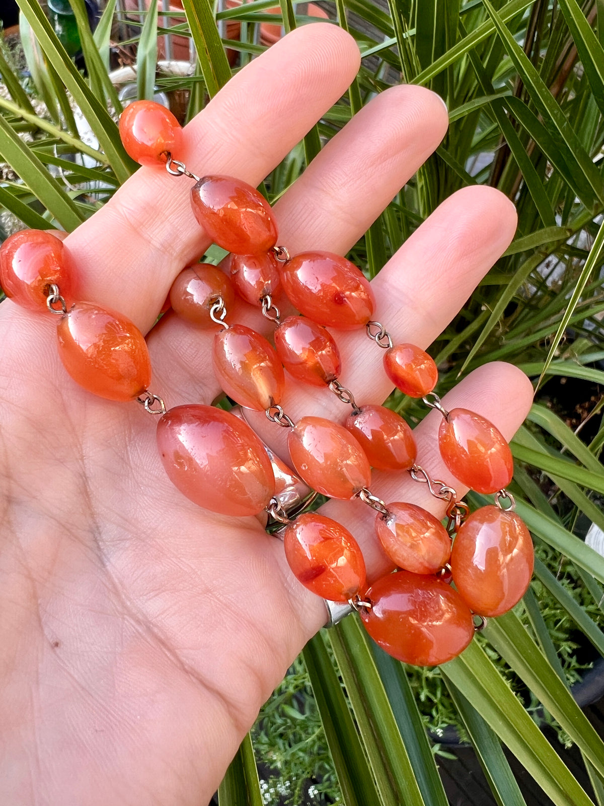 Art Deco Carnelian Agate Graduated Bead Necklace