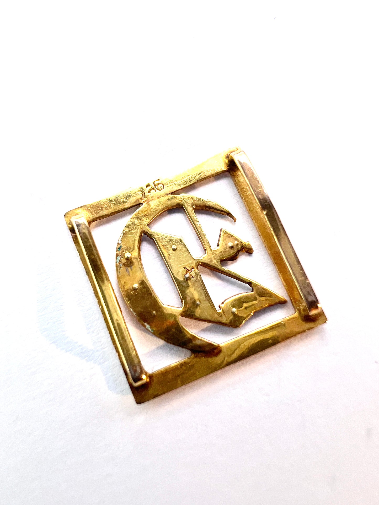 Victorian 9CT Gold Initial Letter E Pearl Ribbon Slider Pendant