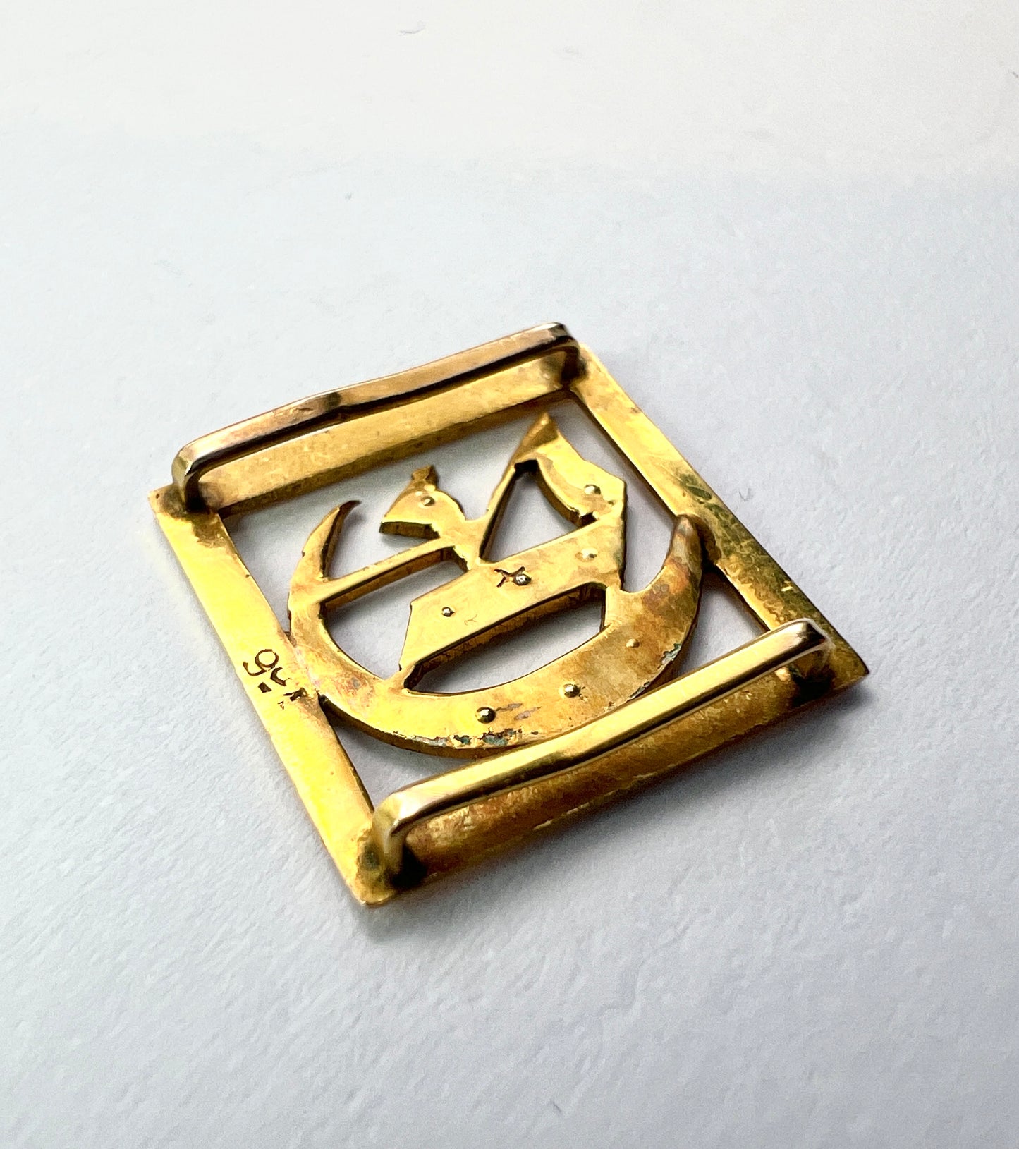 Victorian 9CT Gold Initial Letter E Pearl Ribbon Slider Pendant