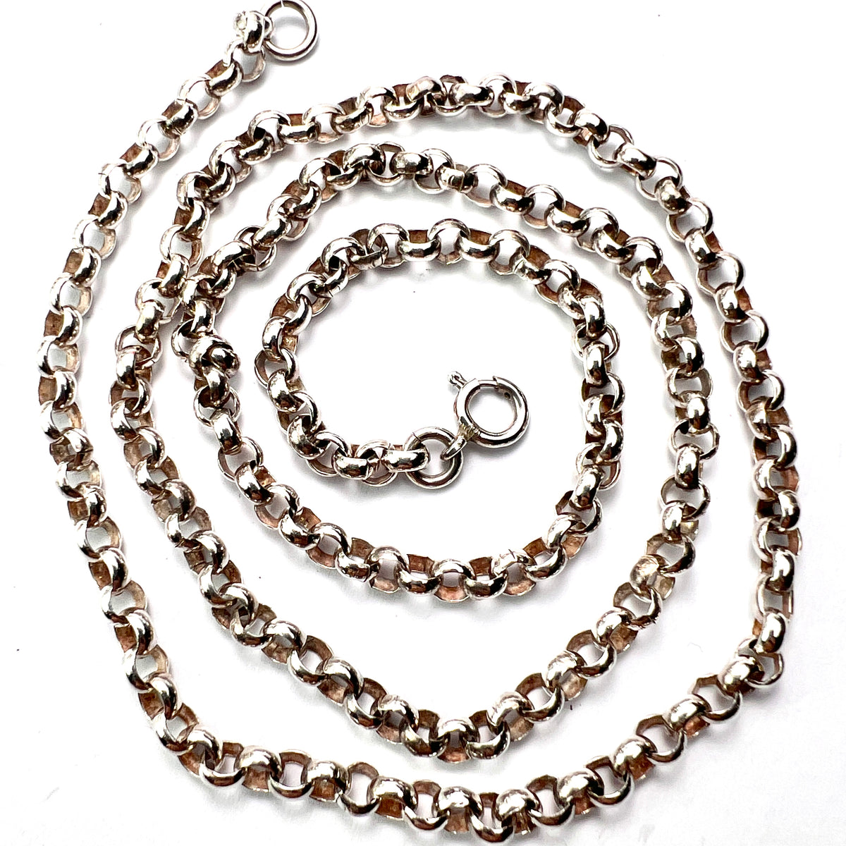 Chunky Vintage Sterling Silver Belcher Rolo Chain Necklace